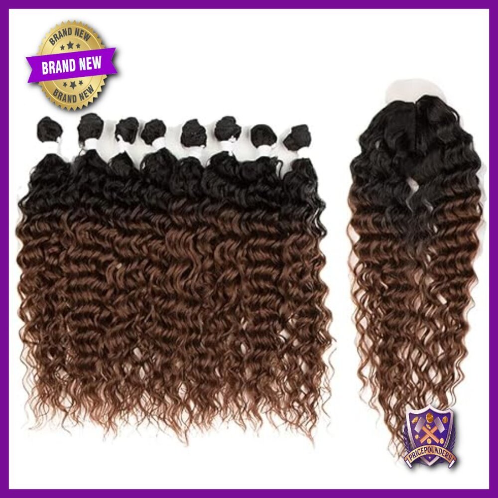 20 Inch Synthetic Water Wave Hair Extensions 8 Bundles with Closure